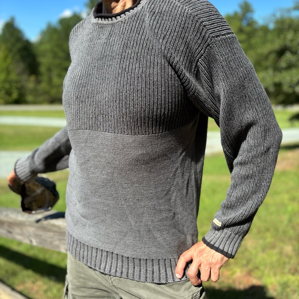 COLUMBIA—Heavy Rollneck Sweater—Men’s Large—Dark Blue & Gray—100% Cotton—VG+